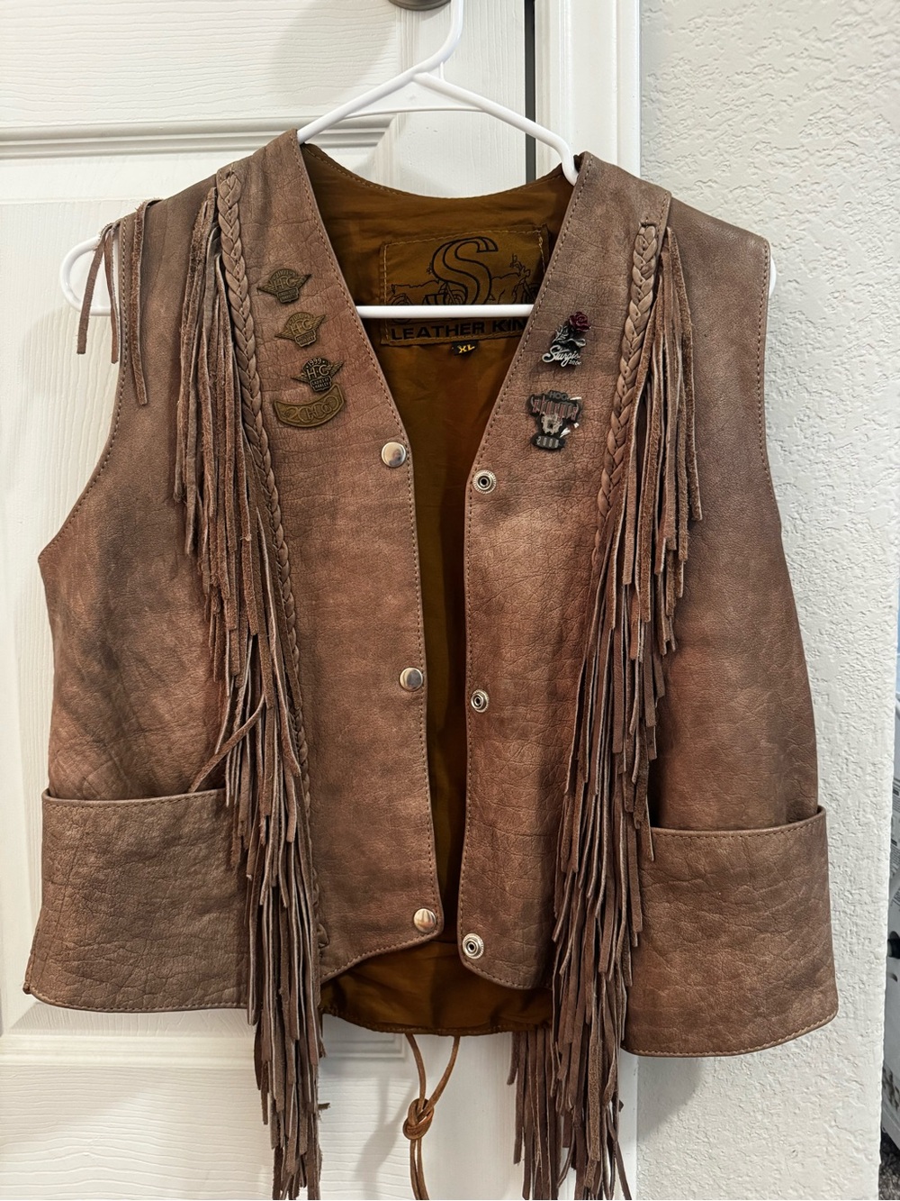 VINTAGE WESTERN: Leather King Women's Brown Fringe Leather Vest Sturgis/Harley